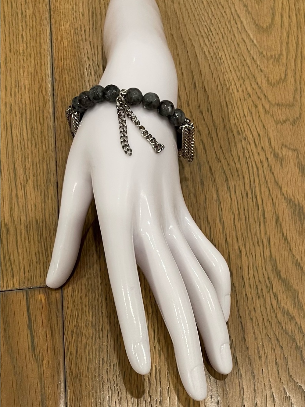 A. Marie Jewelry Beaded Chain Accent Bracelet Labradorite Silver Hardware - EU